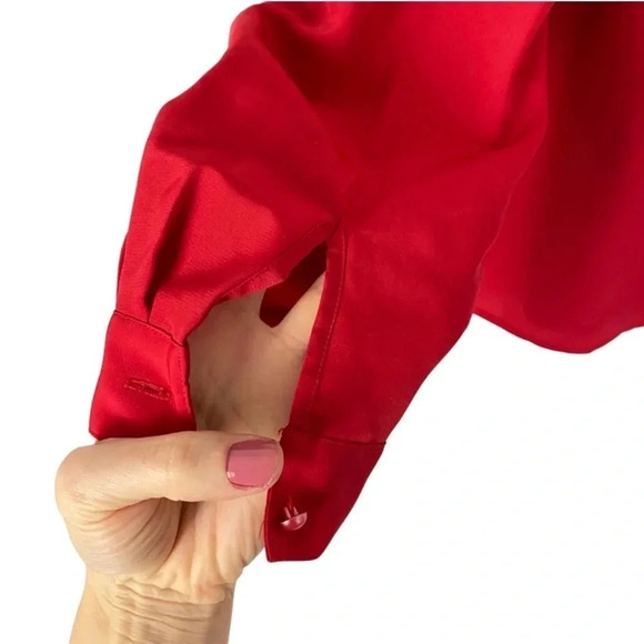 Vintage 80s 90s Embroidered Button Down Blouse Womens Size 14 XL Red Shirt Top - Picture 8 of 12